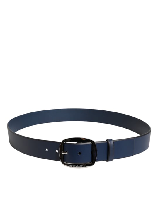Dolce & Gabbana Blauw Kalfsleer Klassieke Metalen Gesp Riem - Image 3