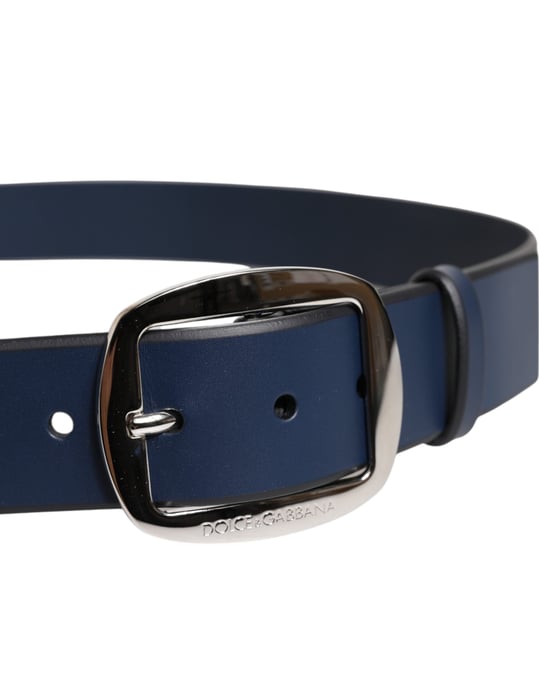 Dolce & Gabbana Blauw Kalfsleer Klassieke Metalen Gesp Riem - Image 4