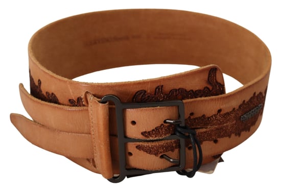 Scervino Street Brun Äkta Läder Svart Logobuckla Bälte - Image 3