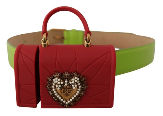 Dolce & Gabbana Green Leather Devotion Heart Micro Bag Headphones Belt - Image 1