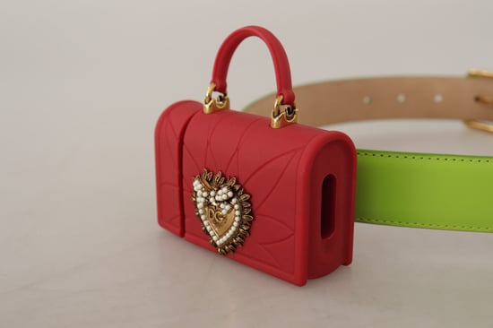 Dolce & Gabbana Green Leather Devotion Heart Micro Bag Headphones Belt - Image 5