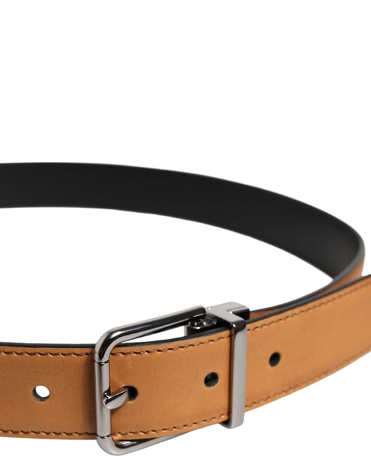 Dolce & Gabbana Brun Klassisk Kalvskinn Silver Spänne Bälte - Image 4