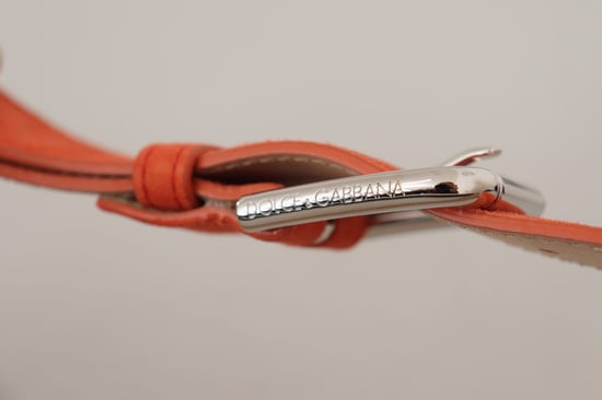 Dolce & Gabbana Oranje Leren Suède Zilveren Logo Metaal Gesp Riem - Image 5
