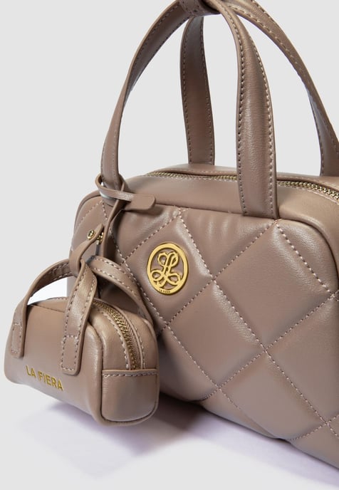 LA FIERA Dames Gequilt Kleine Handtas in Neutrale Toon - Image 4