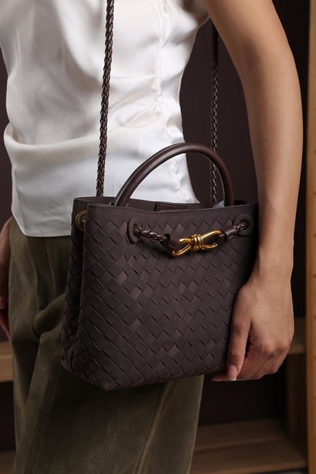 Wheres That From Womens 'Luna' Woven Leather Tote Bag With Gold Detail - Image 6