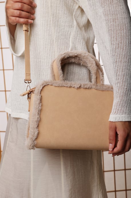 Where's That From Womens 'Kismet' Borg Trim Tote Bag with Cross Body Strap - Image 1