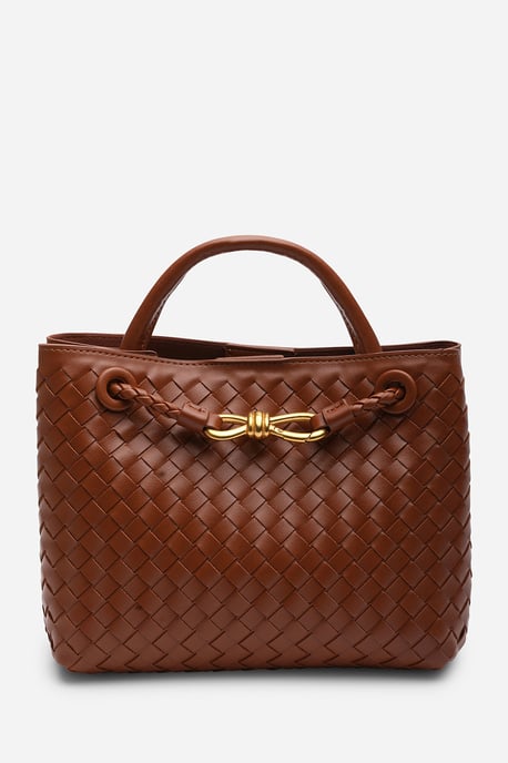 Wheres That From Womens 'Luna' Woven Leather Tote Bag With Gold Detail - Image 2