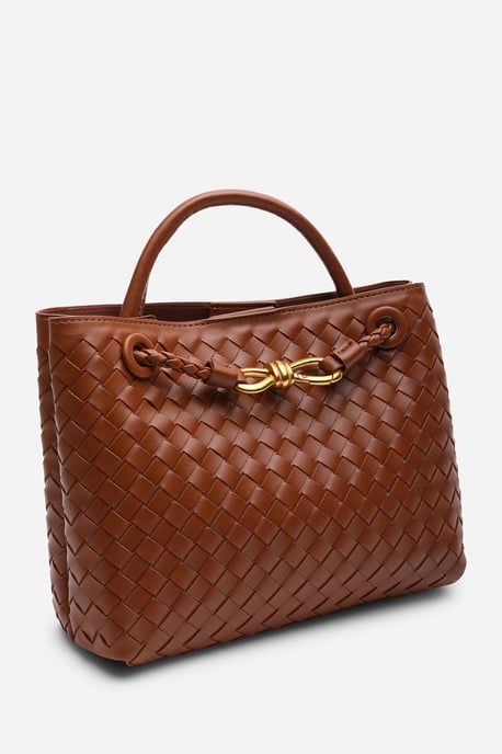 Wheres That From Womens 'Luna' Woven Leather Tote Bag With Gold Detail - Image 3