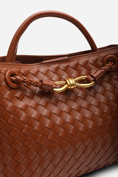 Wheres That From Womens 'Luna' Woven Leather Tote Bag With Gold Detail - Image 4