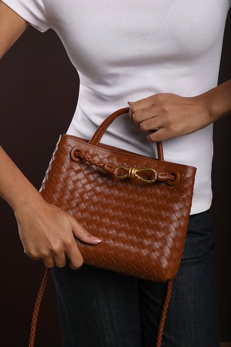 Wheres That From Womens 'Luna' Woven Leather Tote Bag With Gold Detail - Image 6