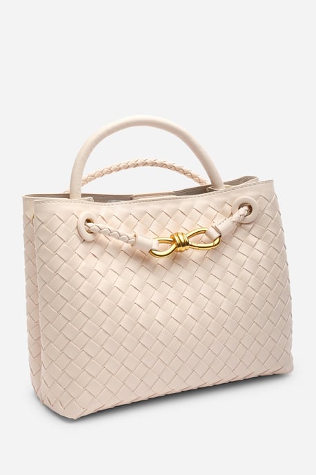 Wheres That From Womens 'Luna' Woven Leather Tote Bag With Gold Detail - Image 3