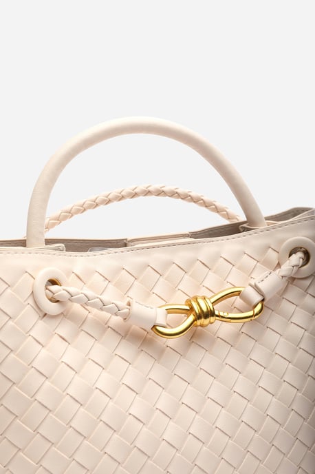 Wheres That From Womens 'Luna' Woven Leather Tote Bag With Gold Detail - Image 4