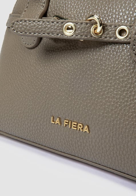 LA FIERA Mini Handtas met Geribbeld Afwerking in Taupe-grijs - Image 4