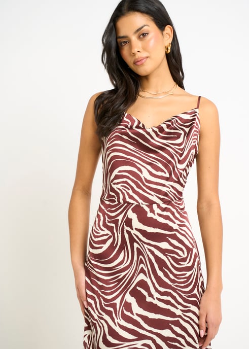 Bordeauxrode midi-jurk met zebraprint en col - Image 2