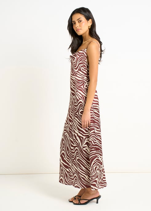 Bordeauxrode midi-jurk met zebraprint en col - Image 3