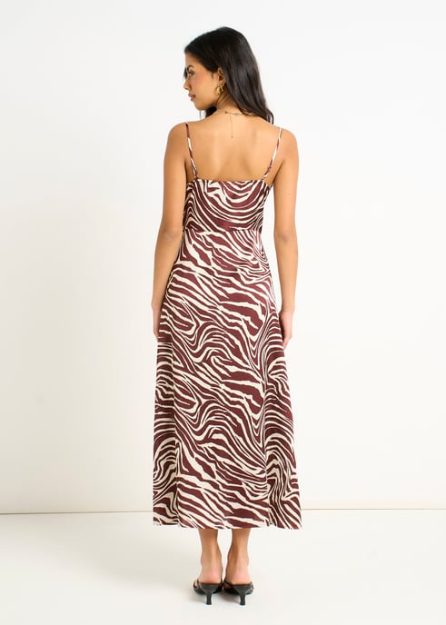 Bordeauxrode midi-jurk met zebraprint en col - Image 4