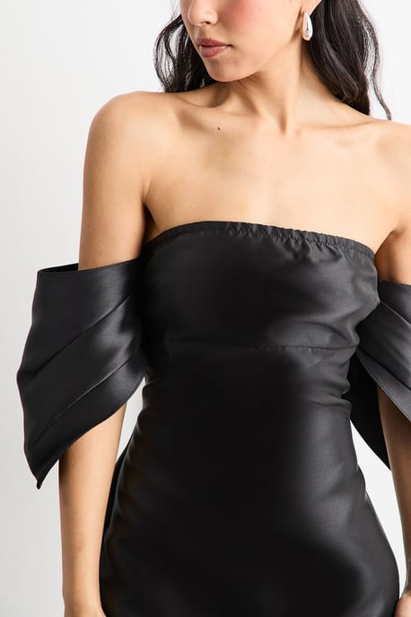 Structured Puff Sleeve Bardot Midi Dress - Image 2