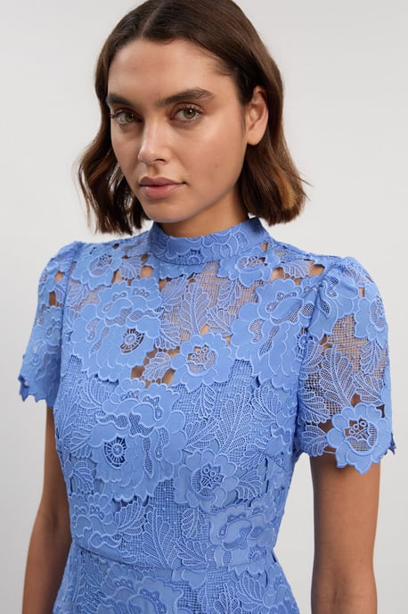 Guipure Lace High Neck Woven Midi Dress - Image 2