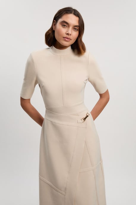 Petite Figure Form Bandage Asymmetric Knit Midi Dress - Image 1