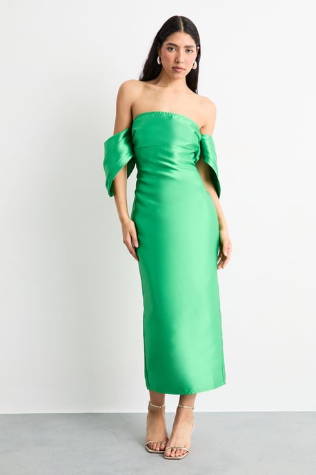Structured Puff Sleeve Bardot Midi Dress - Image 4