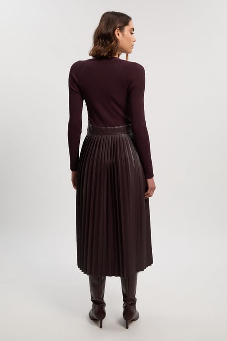 Viscose Rib Pu Mix Tab Detail Pleated Knit Midi Dress - Image 3
