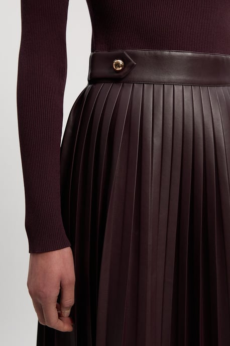 Viscose Rib Pu Mix Tab Detail Pleated Knit Midi Dress - Image 4