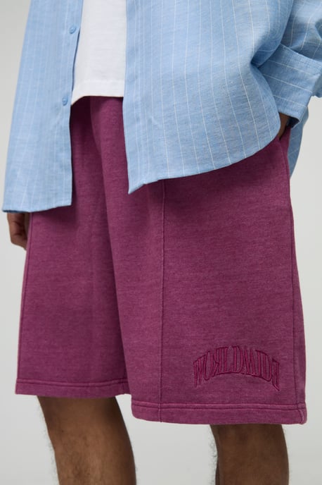 Baggy Fit Washed Worldwide Embroidered Short - Image 3