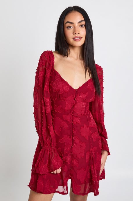 Burnout Floral Godet Hem Mini Dress - Image 1