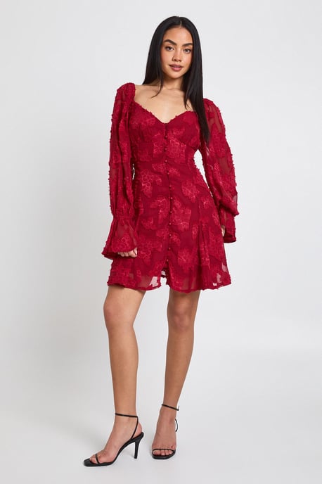 Burnout Floral Godet Hem Mini Dress - Image 3