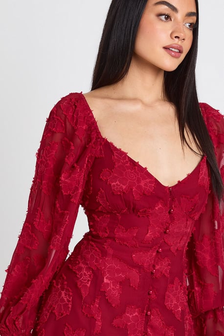 Burnout Floral Godet Hem Mini Dress - Image 4