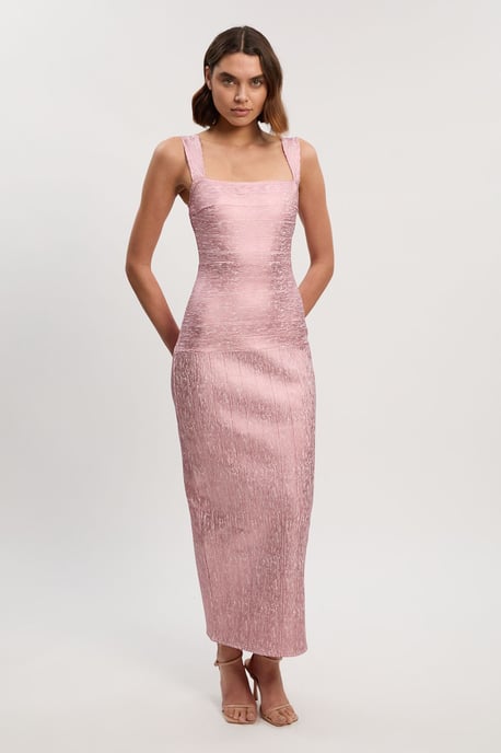 Foil Metallic Figure Form Strappy Knit Maxi Dress - Image 1