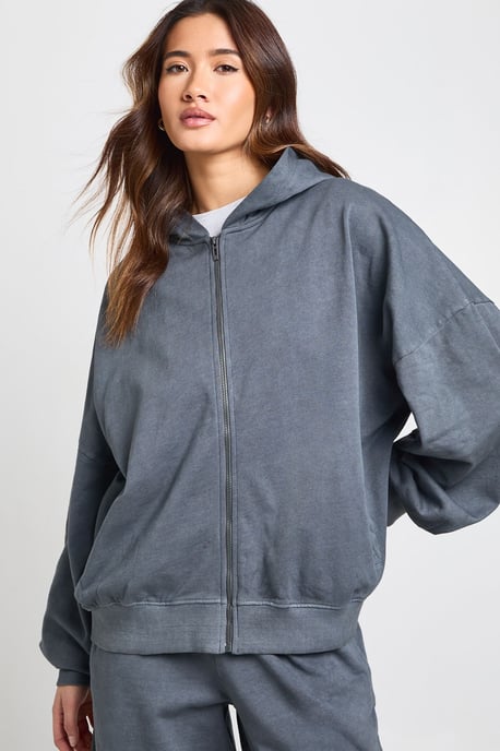 Washed Oversized Zip Through Hoodie Tracksuit - Image 3