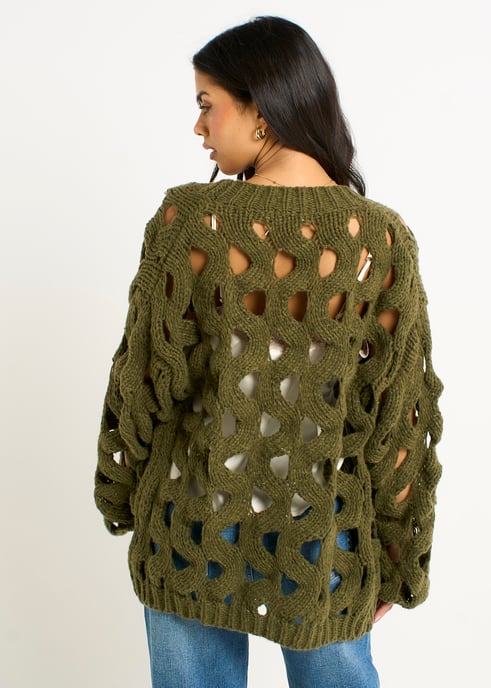 Kaki holle grof gebreide vest - Image 4