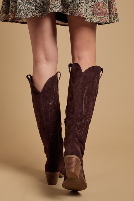 Jess Faux Suede Embroidered Western Knee Boots - Image 3