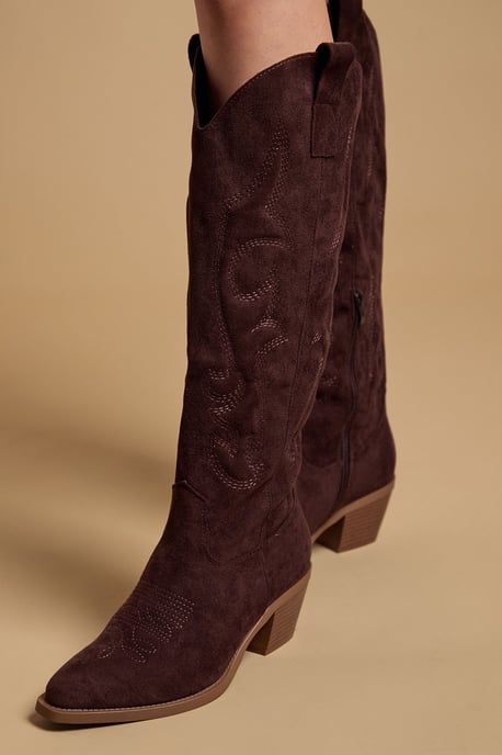 Jess Faux Suede Embroidered Western Knee Boots - Image 4