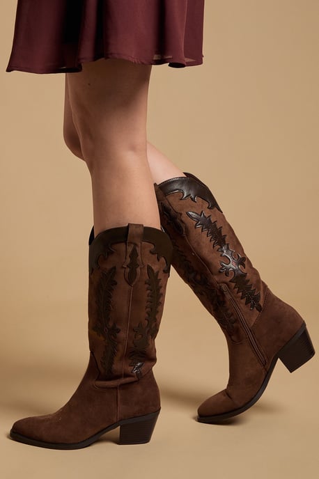 Jessie Faux Suede & Leather Western Cowboy Calf Boots - Image 1