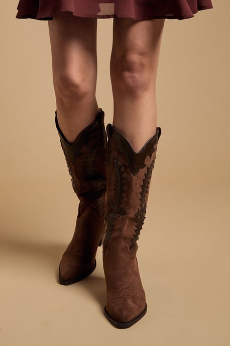 Jessie Faux Suede & Leather Western Cowboy Calf Boots - Image 2