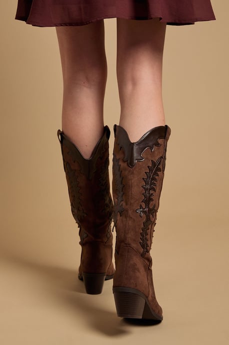 Jessie Faux Suede & Leather Western Cowboy Calf Boots - Image 3