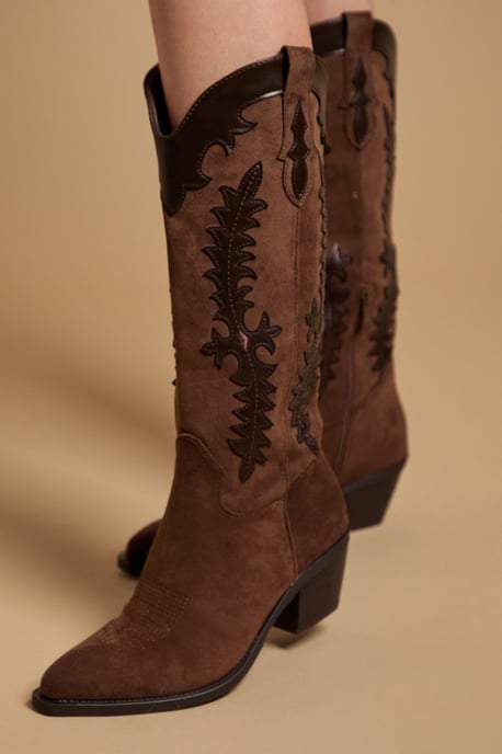 Jessie Faux Suede & Leather Western Cowboy Calf Boots - Image 4
