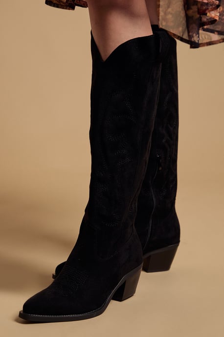 Jess Faux Suede Embroidered Western Knee Boots - Image 4