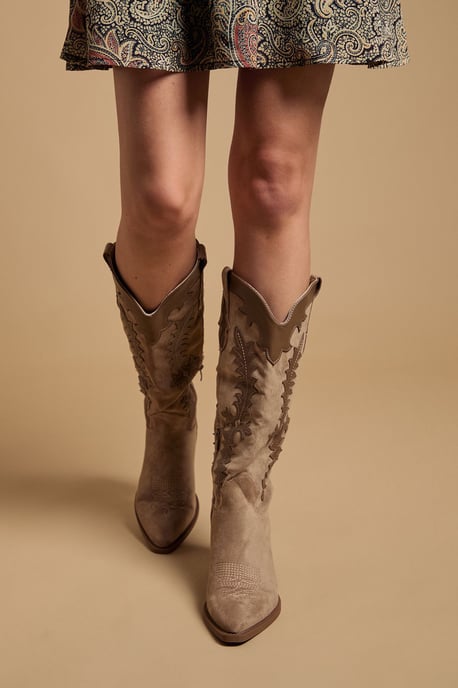 Jessie Faux Suede & Leather Western Cowboy Calf Boots - Image 2
