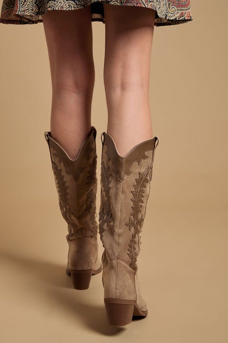 Jessie Faux Suede & Leather Western Cowboy Calf Boots - Image 3