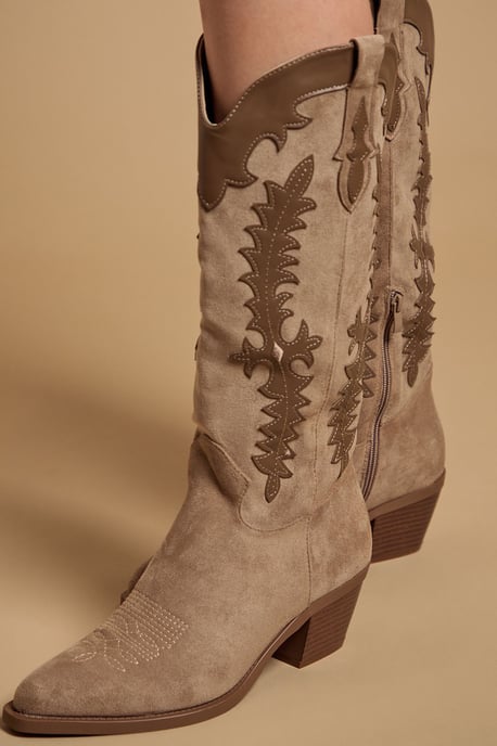 Jessie Faux Suede & Leather Western Cowboy Calf Boots - Image 4