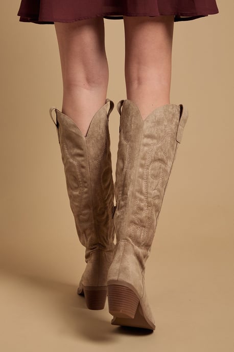 Jess Faux Suede Embroidered Western Knee Boots - Image 3