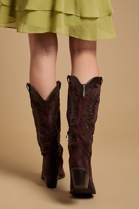Jessie Faux Suede & Leather Western Cowboy Calf Boots - Image 3