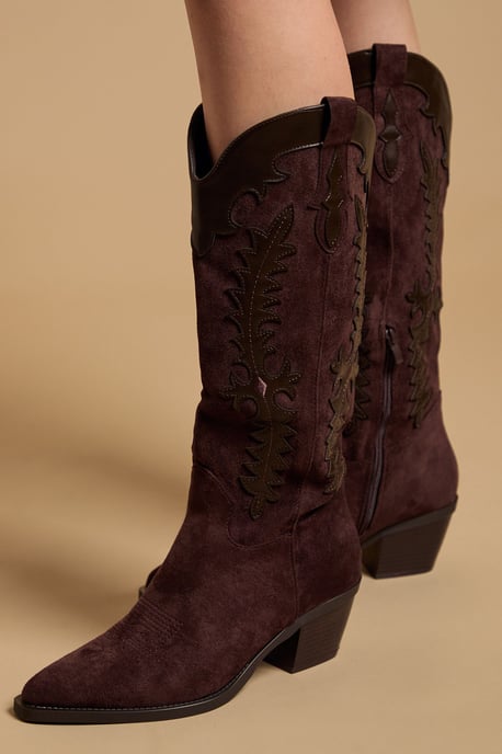 Jessie Faux Suede & Leather Western Cowboy Calf Boots - Image 4