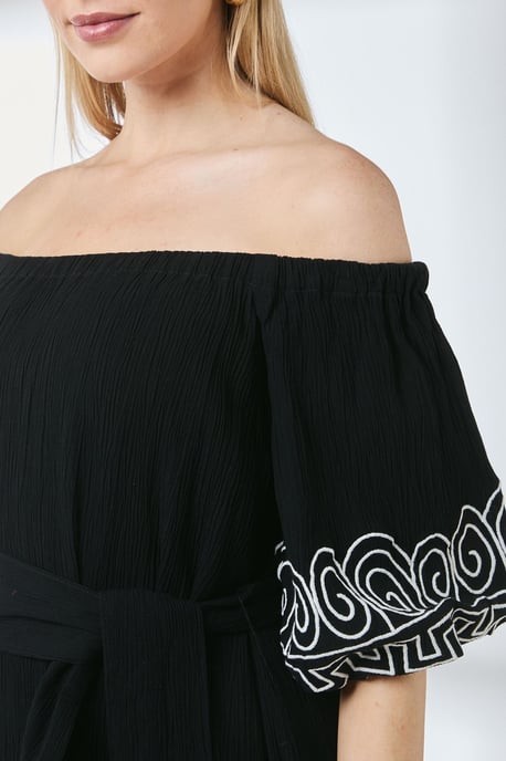 Crinkle Viscose Bardot Bubble Hem Midaxi Dress - Image 5
