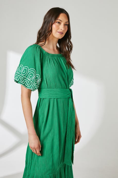 Crinkle Viscose Bardot Bubble Hem Midaxi Dress - Image 2