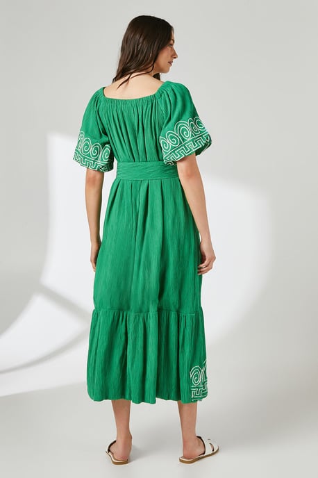 Crinkle Viscose Bardot Bubble Hem Midaxi Dress - Image 3