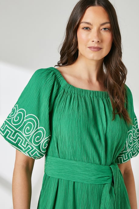 Crinkle Viscose Bardot Bubble Hem Midaxi Dress - Image 4